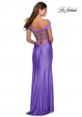 Picture of: Off the Shoulder Prom Dress with Tie Back and Slit in Periwinkle, Style: 28506, Detail Picture 13