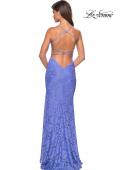 Picture of: Form Fitting Lace Dress with V Neckline and Slit in Periwinkle, Style: 27614, Back Picture