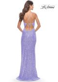 Picture of: Sequin Dress with Stunning Fringe Beaded Slit in Pastels in Periwinkle, Style: 31444, Back Picture