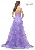 Picture of: Sequin Lace Print Tulle A-Line Prom Dress with Illusion Bodice in Periwinkle, Style: 32223, Back Picture