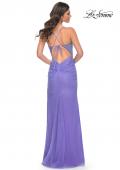 Picture of: Rhinestone Net Prom Dress with High Slit and Bustier Top in Purple, Style: 32328, Back Picture