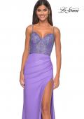 Picture of: Fitted Jersey Gown with Pretty Beaded Rhinestone Illusion Bodice in Periwinkle, Style: 32089, Detail Picture 1