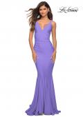 Picture of: Simple Jersey Gown with Flattering Ruching in Periwinkle, Style: 30746, Detail Picture 2