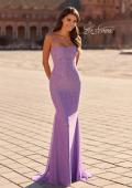 Picture of: Rhinestone Jersey Gown with Open Lace-Up Back in Periwinkle, Style: 33863, Detail Picture 2