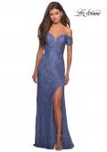 Picture of: Off The Shoulder Long Stretch Lace Prom Dress in Periwinkle, Style: 26998, Detail Picture 3