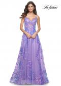 Picture of: Sequin Lace Print Tulle A-Line Prom Dress with Illusion Bodice in Periwinkle, Style: 32223, Detail Picture 3