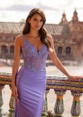 Picture of: Rhinestone Lace Illusion Gown with Low Back in Periwinkle, Style: 33731, Detail Picture 3