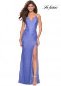 Picture of: Form Fitting Lace Dress with V Neckline and Slit in Periwinkle, Style: 27614, Detail Picture 4