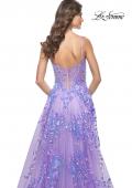 Picture of: Sequin Lace Print Tulle A-Line Prom Dress with Illusion Bodice in Periwinkle, Style: 32223, Detail Picture 4