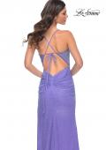 Picture of: Rhinestone Net Prom Dress with High Slit and Bustier Top in Purple, Style: 32328, Detail Picture 4