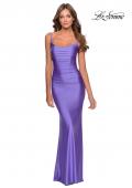 Picture of: Long Ruched Jersey Prom Dress with Thin Straps in Periwinkle, Style: 28398, Detail Picture 5
