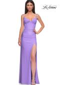 Picture of: Prom Dress with Corset Top and Sheer Illusion Back in Periwinkle , Style 32962, Detail Picture 5