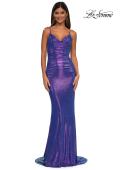 Picture of: Gorgeous Metallic Prom Dress with Ruching and Illusion Back in Periwinkle, Style: 33034, Detail Picture 5