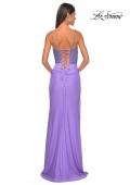 Picture of: Fitted Jersey Gown with Pretty Beaded Rhinestone Illusion Bodice in Periwinkle, Style: 32089, Detail Picture 6