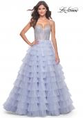 Picture of: Neon Tiered Ruffle Tulle Prom Dress with Rhinestone Embellished Bodice in Periwinkle, Style: 32335, Detail Picture 6