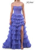 Picture of: Strapless Tiered Ruffle Tulle Gown with Slit in Periwinkle, Style: 33727, Detail Picture 7
