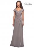 Picture of: Satin Floor Length Gown with Ruched Detailing in Pewter, Style: 26523, Detail Picture 4