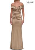 Picture of: Off the Shoulder Stretch Satin Evening Dress in Pewter, Style: 31621, Detail Picture 5