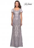 Picture of: Long Lace Dress with Short Sleeves and V-Neck in Pink Gray, Style: 26708, Main Picture