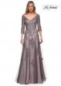 Picture of: A Line Gown with Sheer Three-Quarter Sleeves in Pink Gray, Main Picture