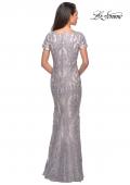 Picture of: Long Lace Dress with Short Sleeves and V-Neck in Pink Gray, Style: 26708, Back Picture