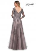 Picture of: A Line Gown with Sheer Three-Quarter Sleeves in Pink Gray, Back Picture