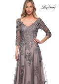 Picture of: A Line Gown with Sheer Three-Quarter Sleeves in Pink Gray, Detail Picture 1