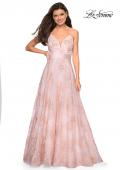 Picture of: Empire Waist Prom Dress with Metallic Floral Accents in Pink Multi, Style: 27549, Main Picture