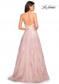 Picture of: Empire Waist Prom Dress with Metallic Floral Accents in Pink Multi, Style: 27549, Back Picture
