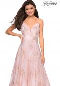 Picture of: Empire Waist Prom Dress with Metallic Floral Accents in Pink Multi, Style: 27549, Detail Picture 1