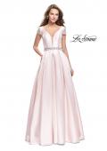 Picture of: Mikado Prom Dress with Pearl Beaded Cap Sleeves in Pink, Style: 26327, Main Picture