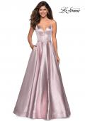 Picture of: Metallic Long Evening Gown with Plunging Neckline in Pink, Style: 27322, Main Picture