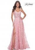 Picture of: Floral Embellished A-Line Dress with Bustier Illusion Top in Pink, Style: 31996, Main Picture