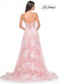 Picture of: Sequin Lace Print Tulle A-Line Prom Dress with Illusion Bodice in Pink, Style: 32223, Detail Picture 11