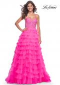 Picture of: Neon Tiered Ruffle Tulle Prom Dress with Rhinestone Embellished Bodice in Pink, Style: 32335, Detail Picture 11