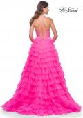 Picture of: Neon Tiered Ruffle Tulle Prom Dress with Rhinestone Embellished Bodice in Pink, Style: 32335, Detail Picture 12