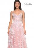 Picture of: Sequin Lace Print Tulle A-Line Prom Dress with Illusion Bodice in Pink, Style: 32223, Detail Picture 13