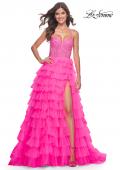 Picture of: Neon Tiered Ruffle Tulle Prom Dress with Rhinestone Embellished Bodice in Pink, Style: 32335, Detail Picture 13