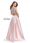 Picture of: Mikado Prom Dress with Pearl Beaded Cap Sleeves in Pink, Style: 26327, Back Picture