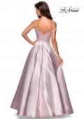 Picture of: Metallic Long Evening Gown with Plunging Neckline in Pink, Style: 27322, Back Picture