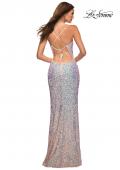 Picture of: Iridescent Long Sequin Prom Dress with Slit in Pink, Back Picture