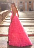 Picture of: Neon Tiered Ruffle Tulle Prom Dress with Rhinestone Embellished Bodice in Pink, Style: 32335, Back Picture