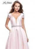 Picture of: Mikado Prom Dress with Pearl Beaded Cap Sleeves in Pink, Style: 26327, Detail Picture 1