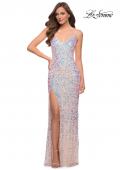 Picture of: Iridescent Long Sequin Dress with V Neckline in Pink, Style 29936, Detail Picture 1