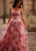 Picture of: Beautiful Floral Organza Print Dress with Slit in Pink , Style 32686, Detail Picture 1