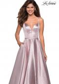 Picture of: Metallic Long Evening Gown with Plunging Neckline in Pink, Style: 27322, Detail Picture 2