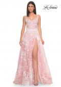 Picture of: Sequin Lace Print Tulle A-Line Prom Dress with Illusion Bodice in Pink, Style: 32223, Detail Picture 2