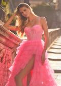 Picture of: Neon Tiered Ruffle Tulle Prom Dress with Rhinestone Embellished Bodice in Pink, Style: 32335, Detail Picture 2