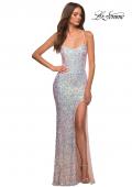 Picture of: Iridescent Long Sequin Prom Dress with Slit in Pink, Detail Picture 3