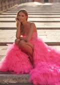 Picture of: Neon Tiered Ruffle Tulle Prom Dress with Rhinestone Embellished Bodice in Pink, Style: 32335, Detail Picture 3